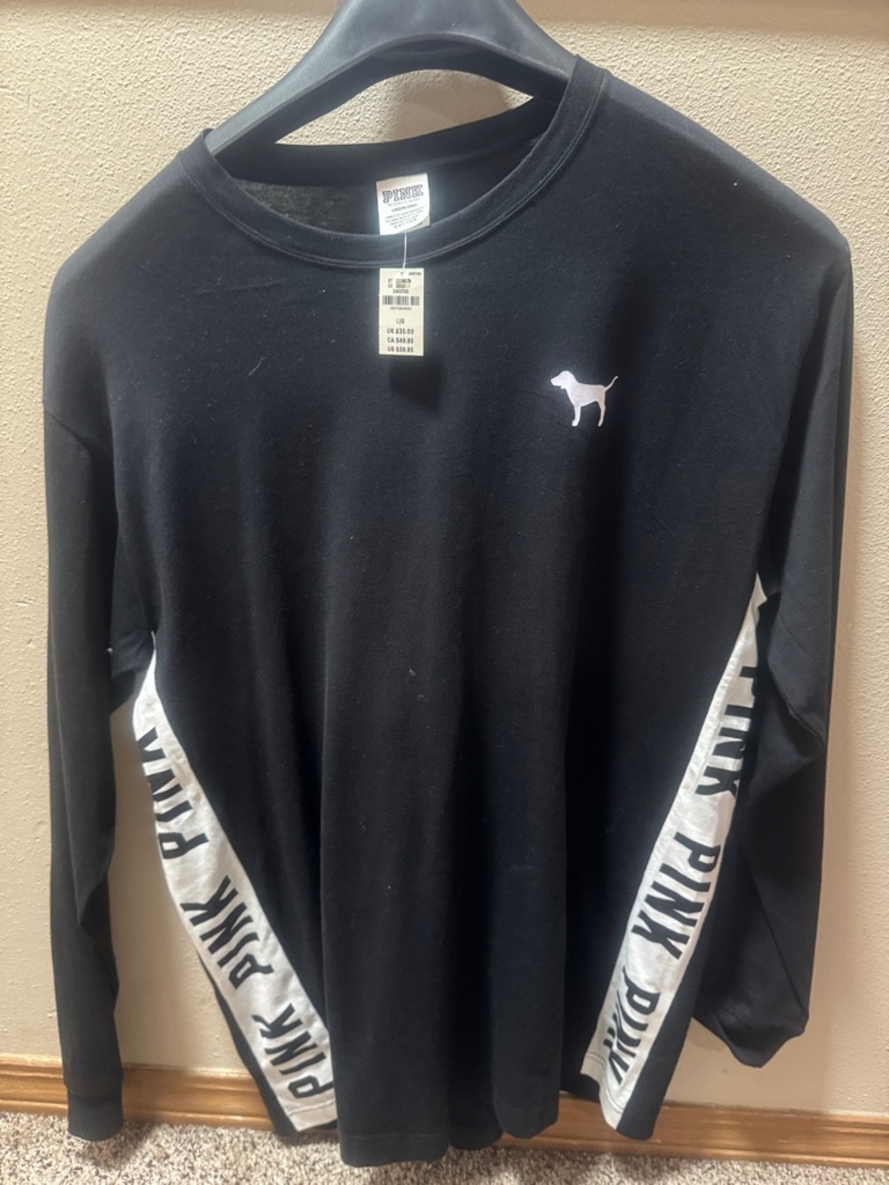 PINK Victoria's Secret Black Long Sleeve Tee with White Dog Logo
